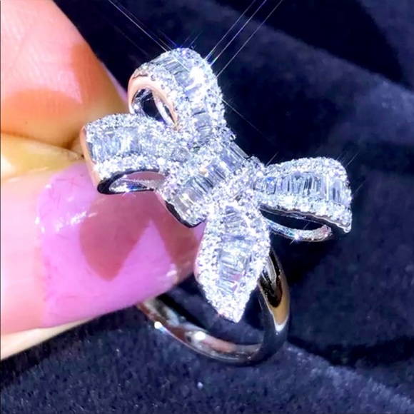 Jewelry - BAGUETTE BOW 925 STERLING SILVER DIAMOND RING, CUTE RING, SHINY RING.